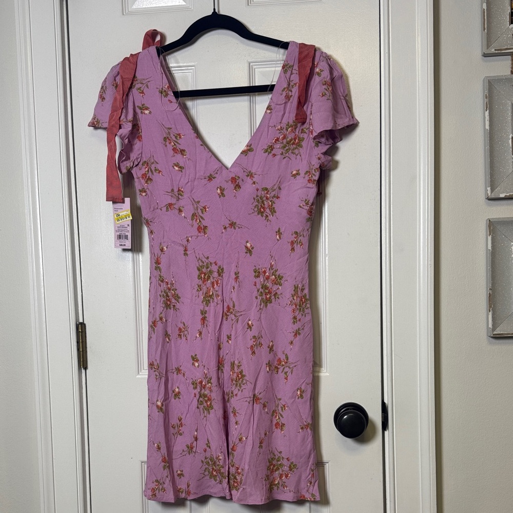 Wild Fable Pink Floral Tie Strap Mini Dress XS Cottagecore NWT - Picture 5 of 7